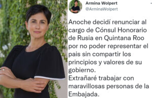 Armina Wolpert renuncia como Cónsul Honoraria de Rusia en Quintana Roo