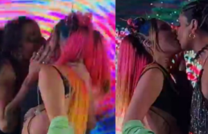 Belinda besa a la actriz Lola Rodríguez y a la drag queen Valentina en pleno concierto: VIDEO